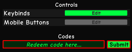 Zombie RNG Arena enter codes box and submit button