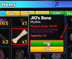 Anime Adventures Jio's Bone Use button