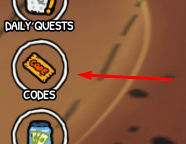 The CODES button in Hungry Wheels