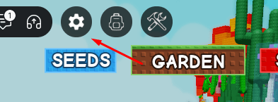 Grow a Garden settings cog