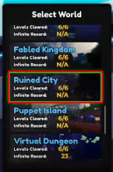 Anime Adventures Ruined City option