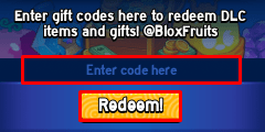Blox Fruits enter codes box and redeem button
