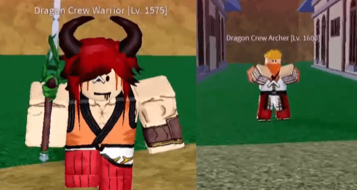 Examples of the Dragon Crew Archers and Warriors in Blox Fruits