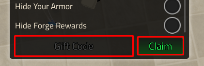 Weapon Fighting RNG gift code box and claim button