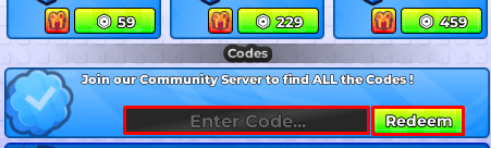 Currency Incremental enter codes box and redeem button