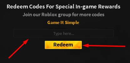 The Type here... box and Redeem button in Zombie War Tycoon