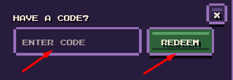 ENTER CODE box and REDEEM button to use codes in Mitosis