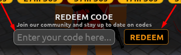 The Enter your code here box... and REDEEM button in Fluxo PVP