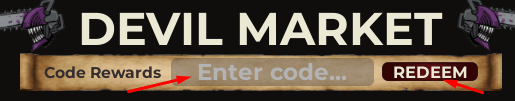 The "Enter code" box and REDEEM button in Chainsaw Man Incremental