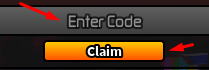 The "Enter Code" box and Claim button in Ultra Toilet Fight 2