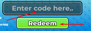 Enter code here box and Redeem button to redeem codes in Spin Anime Cards