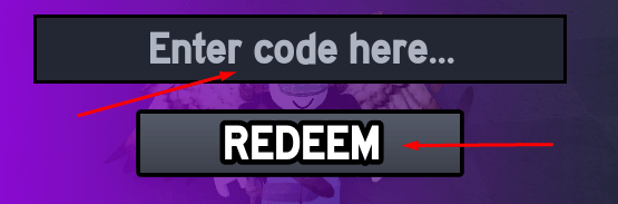 Enter code here box and REDEEM button to use codes in Fake Dead or DIE