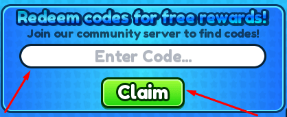 The Enter Code... box and Claim button in Clickers Ultimate