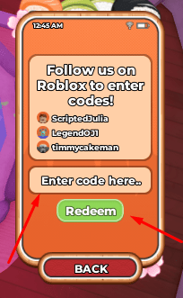 The Enter code here.. box and Redeem button in Kohaú Hibachi Restaurant