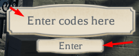 The "Enter codes here" box and Enter button in Rise To Royalty