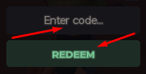 Enter code box and REDEEM button to redeem codes in MM2 of The Locust