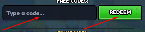 The Type a code... box and REDEEM button in +1 Ride Pets to Fight