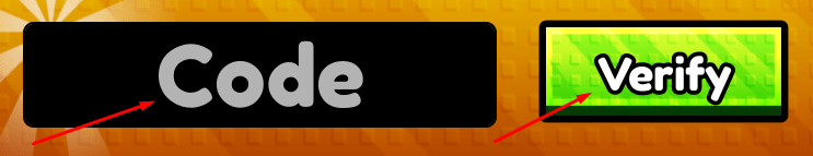 Code box and Verify button to redeem codes in +1 Muscle to Slap Fighting