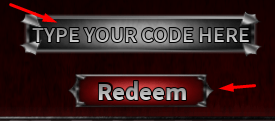 The "TYPE YOUR CODE HERE" box and Redeem button in Stranger Things: Universe