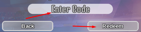 Enter Code box and Redeem button to redeem codes in TPS: Ultimate Soccer