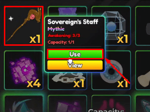 Anime Adventures Sovereign's Staff Use button