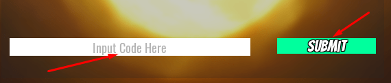 Enter Code Here box and Submit button to redeem codes in Gohan