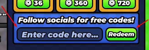 The Enter code here... box and Redeem button in Buddy RNG