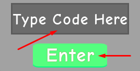 Type Code Here box and Enter button to redeem codes in Weight Lifting Simulator 3