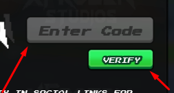 The Enter Code box and VERIFY button in Merge & Dig Simulator!
