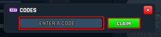 Combat Arena enter codes box and claim button