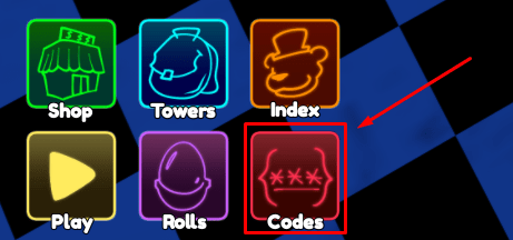 Fazbear World Tower Defense codes button