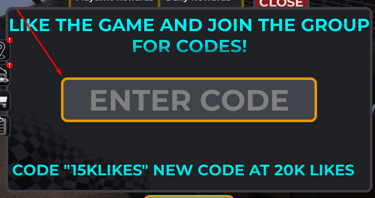 The ENTER CODE box in Car Flipper