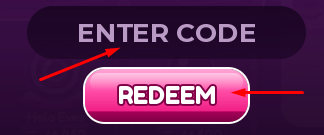 ENTER CODE box and REDEEM button to redeem codes in Facecard: Makeup Showdown