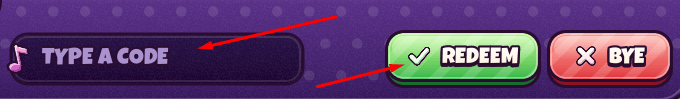 TYPE A CODE box and REDEEM button to use codes in Candy Kingdom Defense game in Roblox