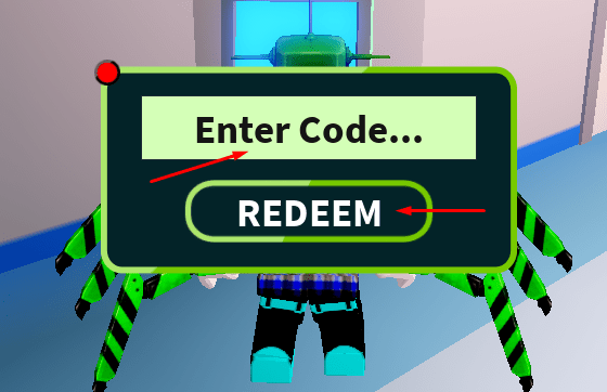 Enter Code box and REDEEM button to redeem codes in Jailbreak
