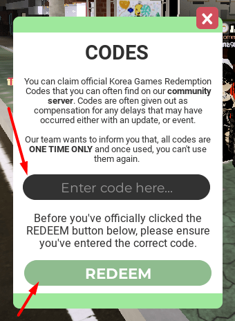 The Enter code here... box and REDEEM button in Convenience Store in Korea ASMR