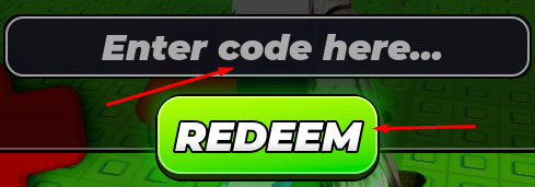 Enter code here box and REDEEM button to use codes in Steal an Anime Pack