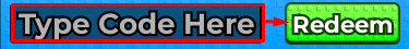 The "Type Code Here" box and Redeem button in Crush for Brainrots