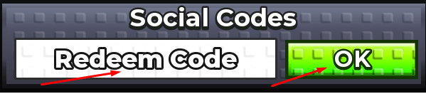 Redeem Code box and OK button to redeem codes in Click to Aura Farm!