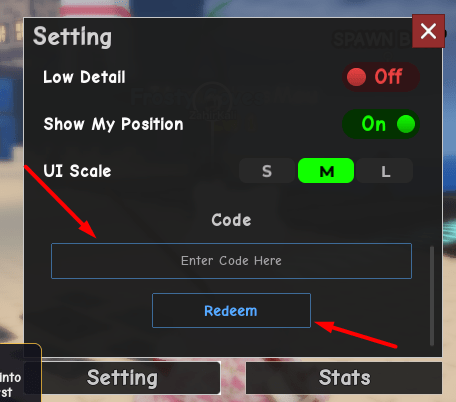 The Enter Code Here box and Redeem button in Fish to Dish