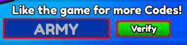 Make a Brainrot Army enter codes box and verify button
