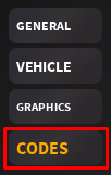 The codes button in Corsa Legends