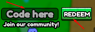 Code here box and REDEEM button to redeem codes in Throw Your Arm!