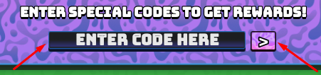 The ENTER CODE HERE box and > button in Loot RNG