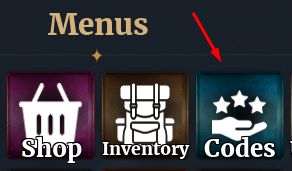 The "Codes" button in the Menus tab of Dungeon Lootr