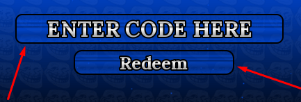 The ENTER CODE HERE box and Redeem in Multiverse Trollge Insanity