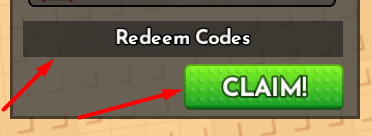 The Redeem Codes box and CLAIM button in Crab Tycoon