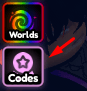 The "Codes" button in Anime Card Battle