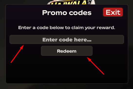 The Enter code here... box and Redeem button in Highway Drifting: Hajwala