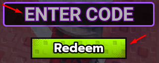 The "ENTER CODE" box and Redeem button in Crush Lucky Blocks For Brainrots